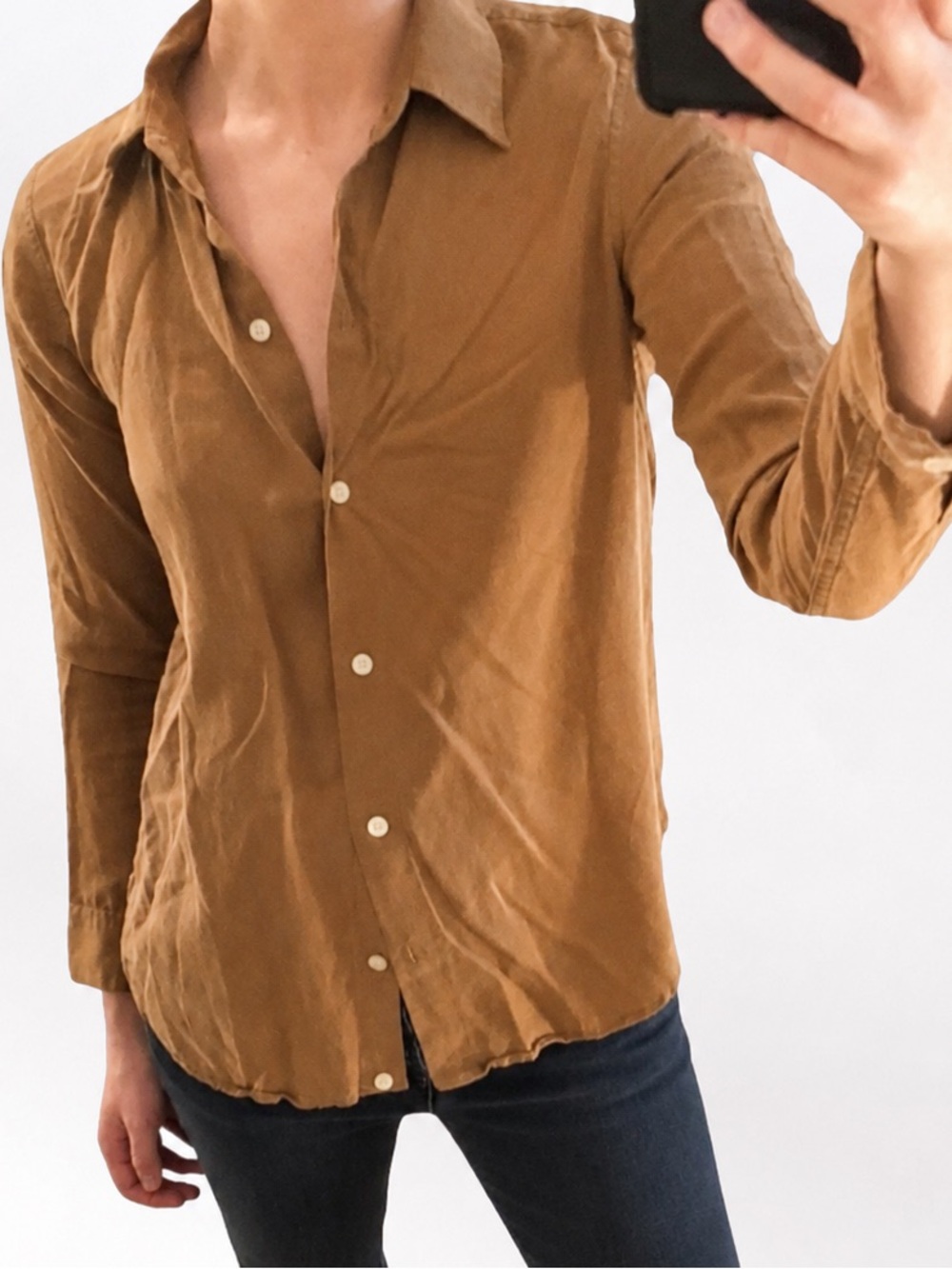 Qualité Light Brown Tan Cognac Long Sleeve Button Down Shirt Top • Japan • 2 / S - Picture 3 of 13